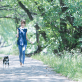 女性ペットシッターが散歩