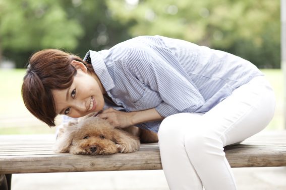 公園で愛犬と撮影